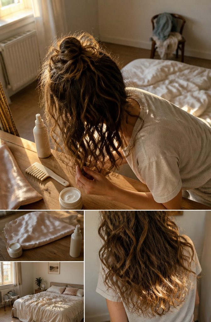 Loose wavy hair arranged to show its natural pattern between washes
