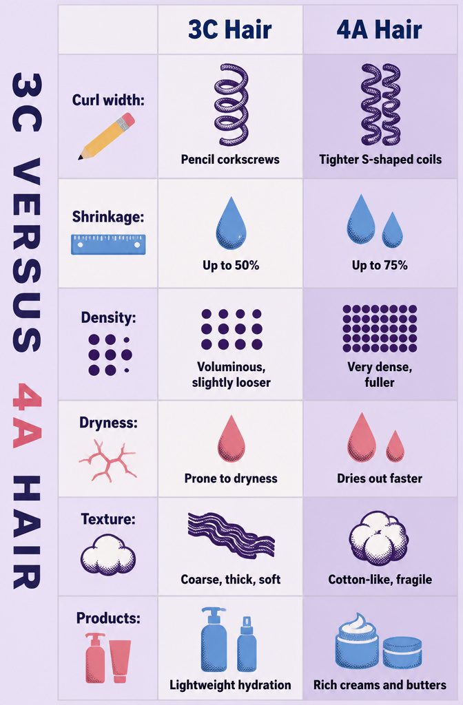 Comparison graphic of 3C curls and 4A coils