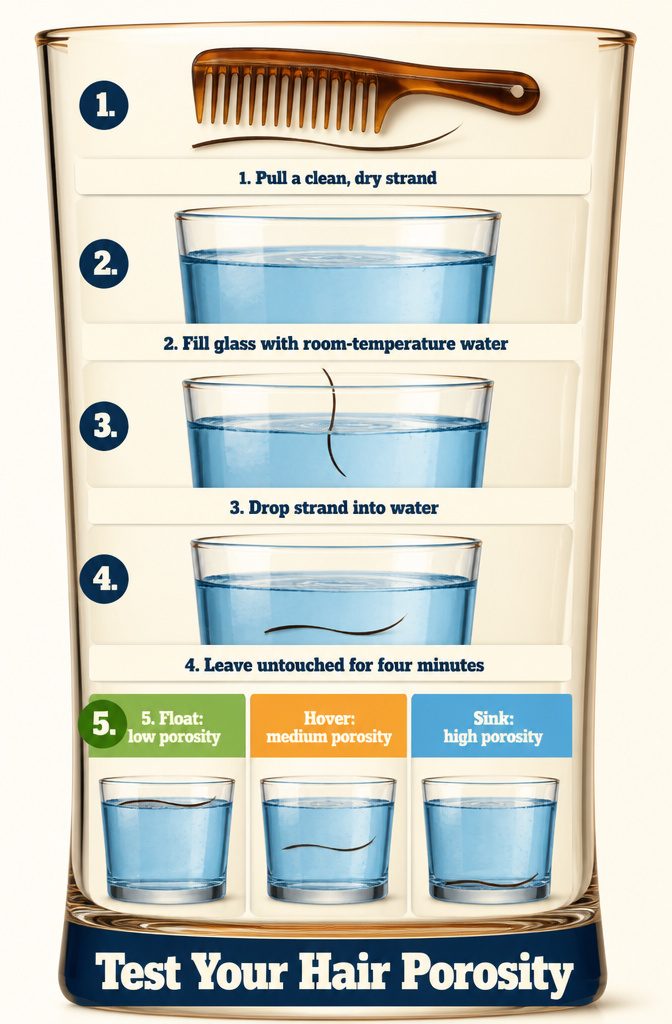 Hair strand floating in glass of room-temperature water