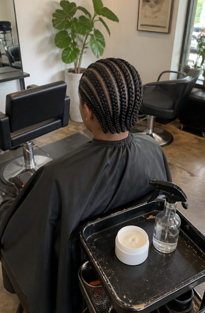 Even cornrows running from front hairline to nape
