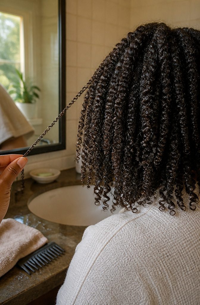 Close view of dense 3C corkscrew curls with defined spirals