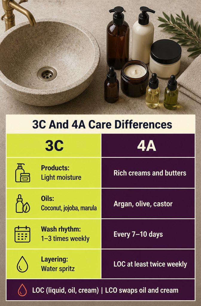 3C and 4A hair care products with creams oils and butters