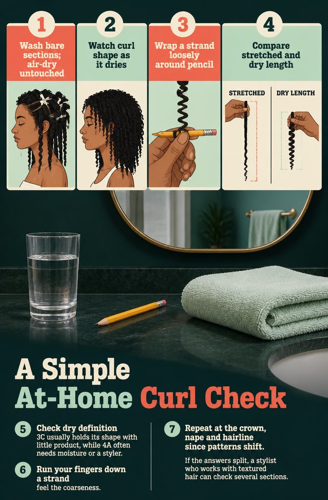Hair strand wrapped loosely around a pencil for curl comparison