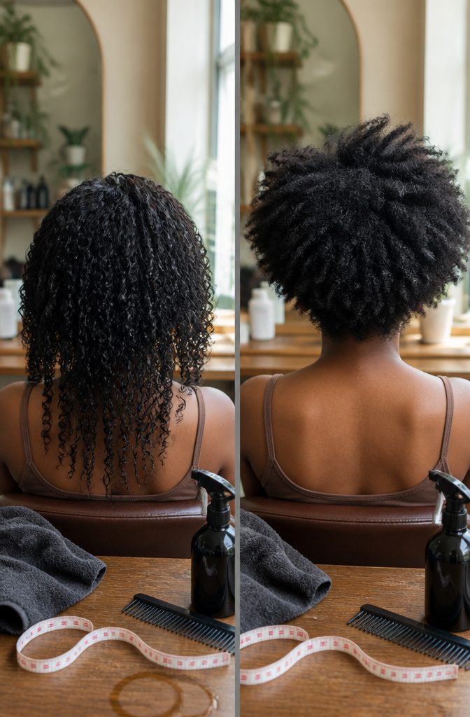 Curly hair with tight coils growing outward from the scalp