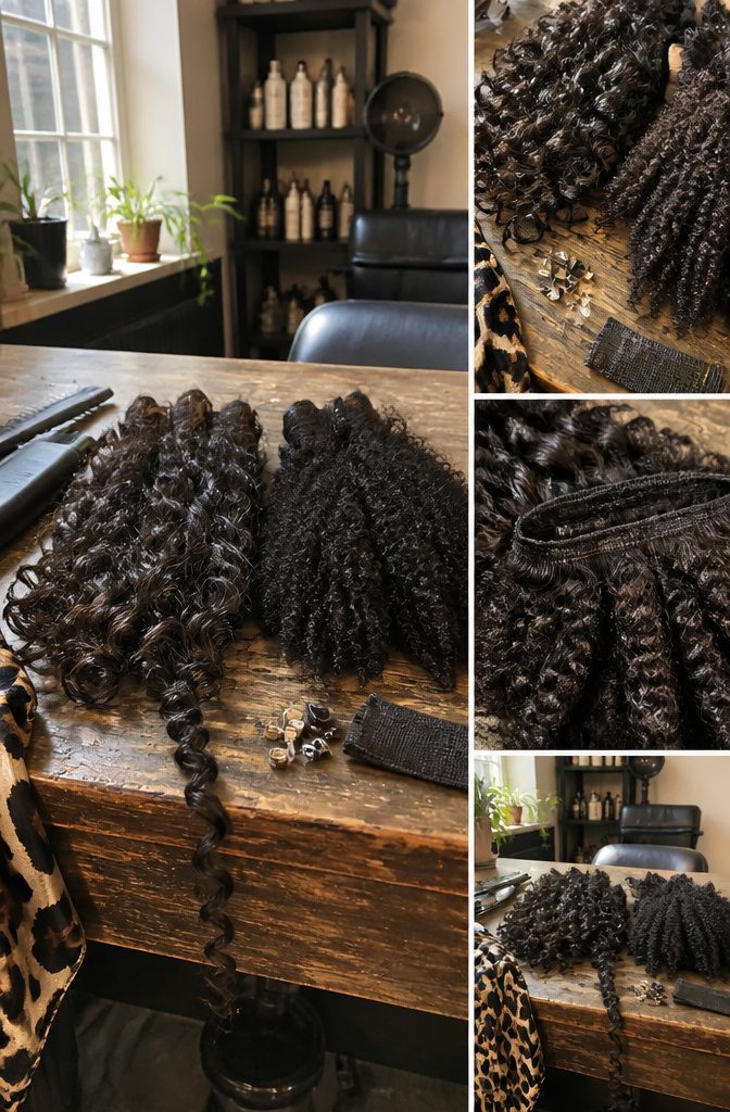 Textured hair with defined curls and coils for extension matching