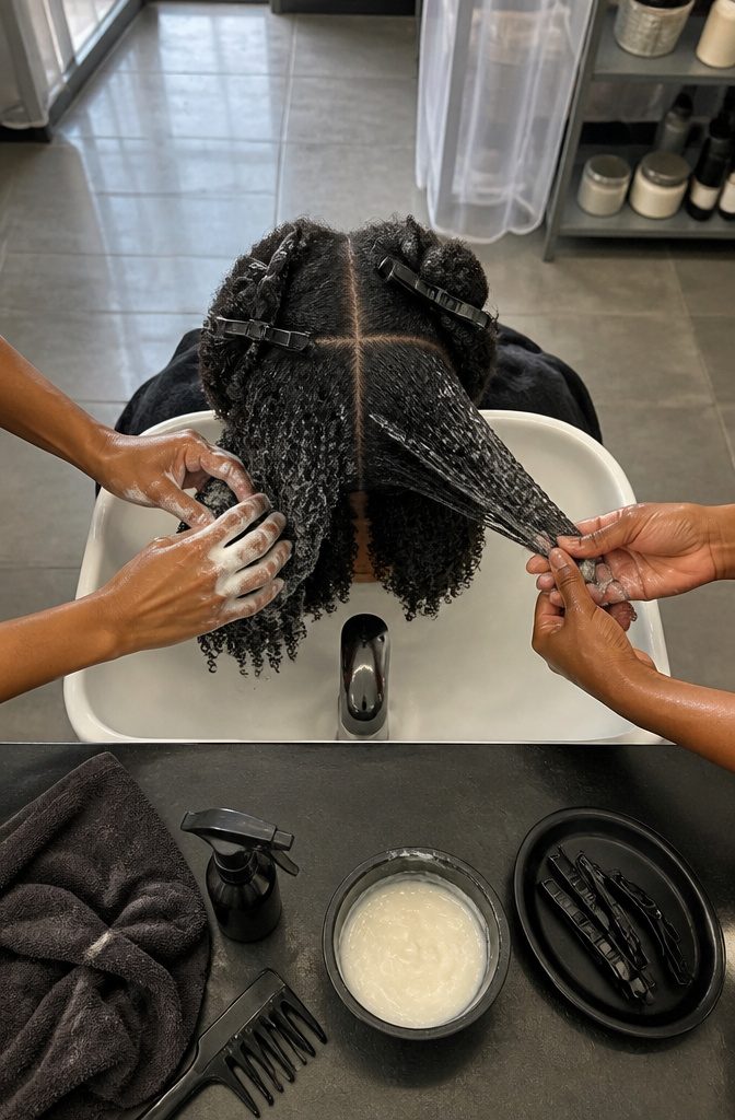 Natural 4B and 4C hair sections showing tightly packed coils