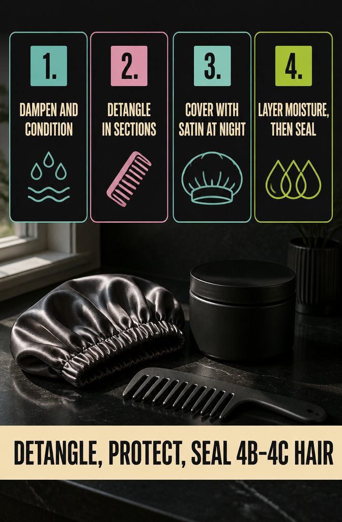 Detangling and nighttime care chart for 4B and 4C hair