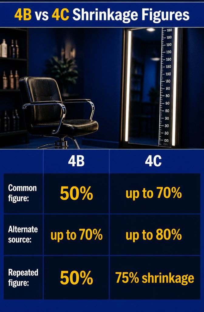 Shrinkage figures for 4B and 4C hair in a comparison chart