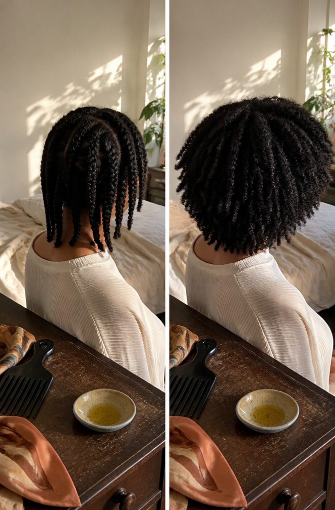 4C braid-out with separated curls and volume at the roots