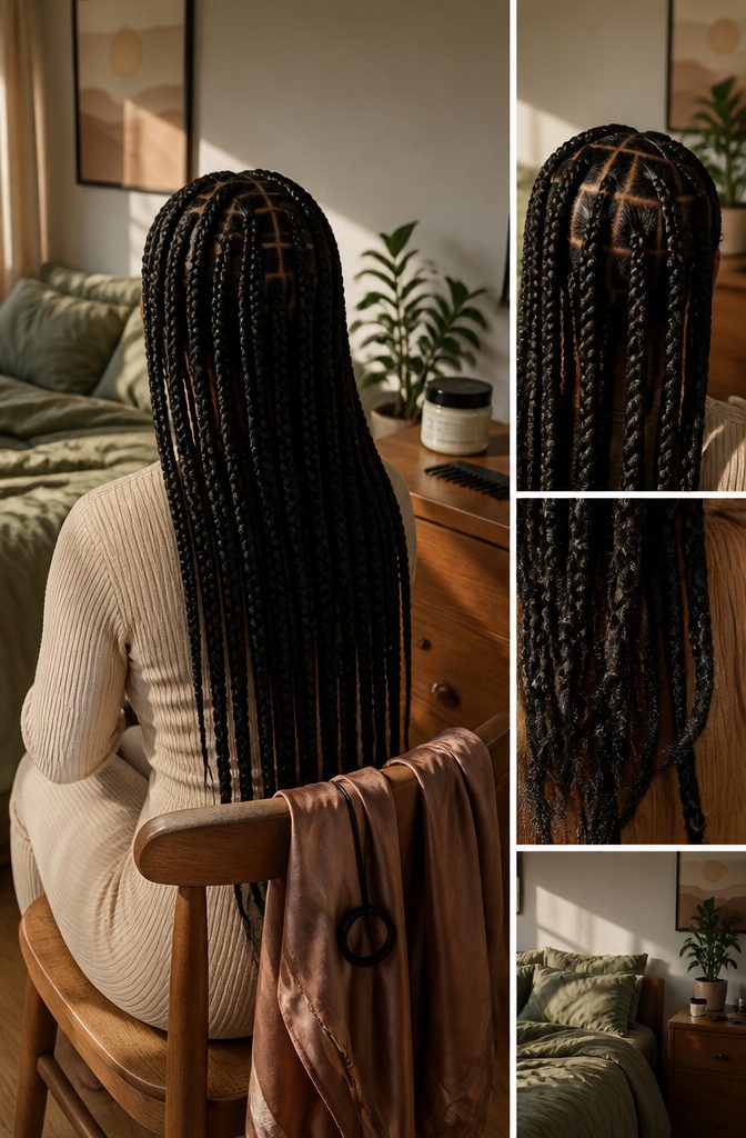 4C hair in protective twists and braids with defined texture
