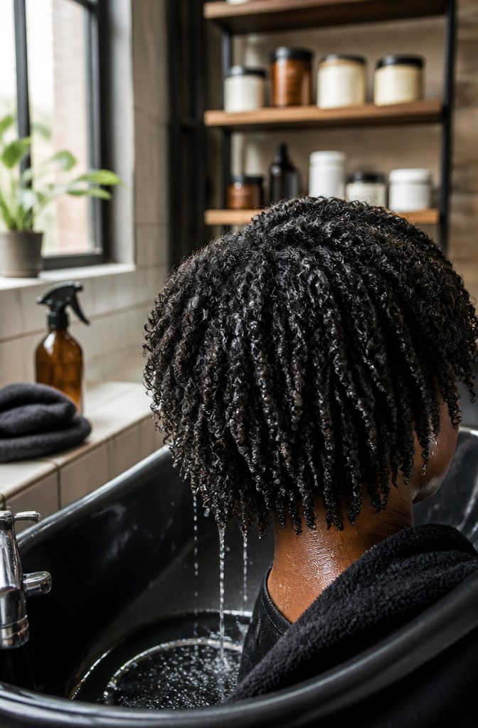 Soaking wet 4C hair with separated clumps and curl definition