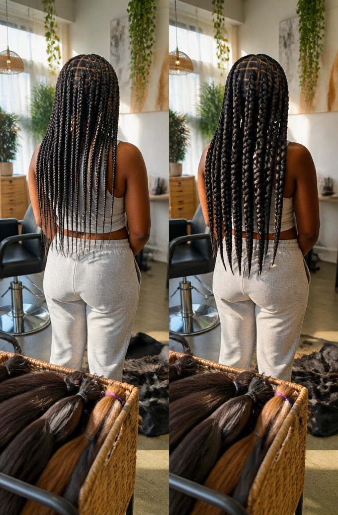 Large and jumbo box braids with broad sections