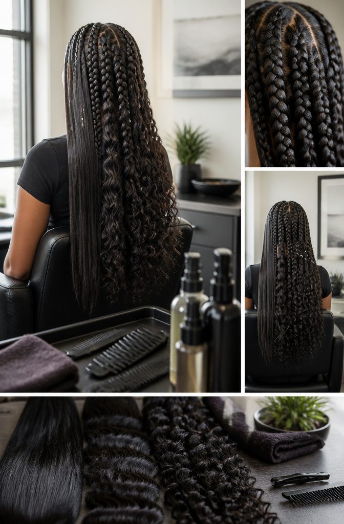 Straight wavy and curly braided textures shown side by side