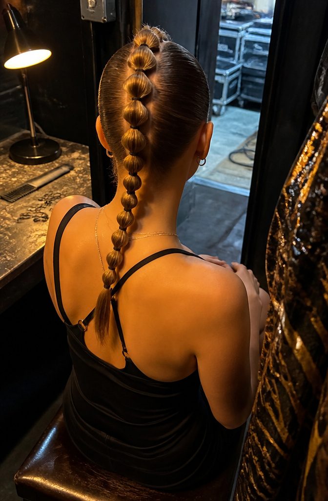 Center row of small ponytails formed into rounded bubbles