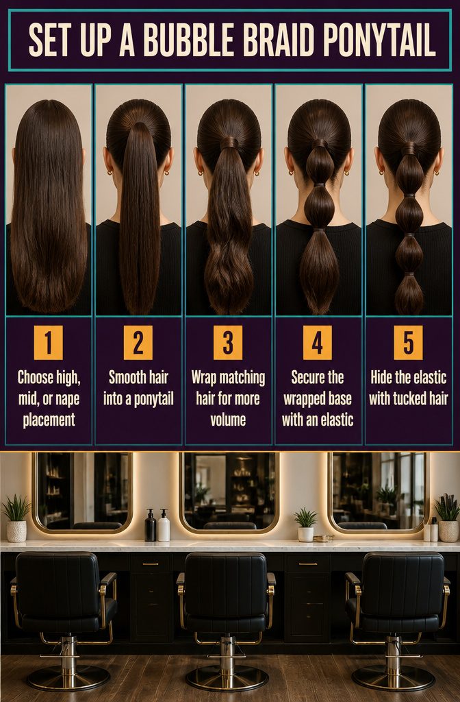 Smooth ponytail base with an elastic securing gathered hair