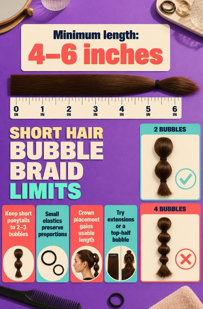 Short ponytail with compact bubbles held by small elastics