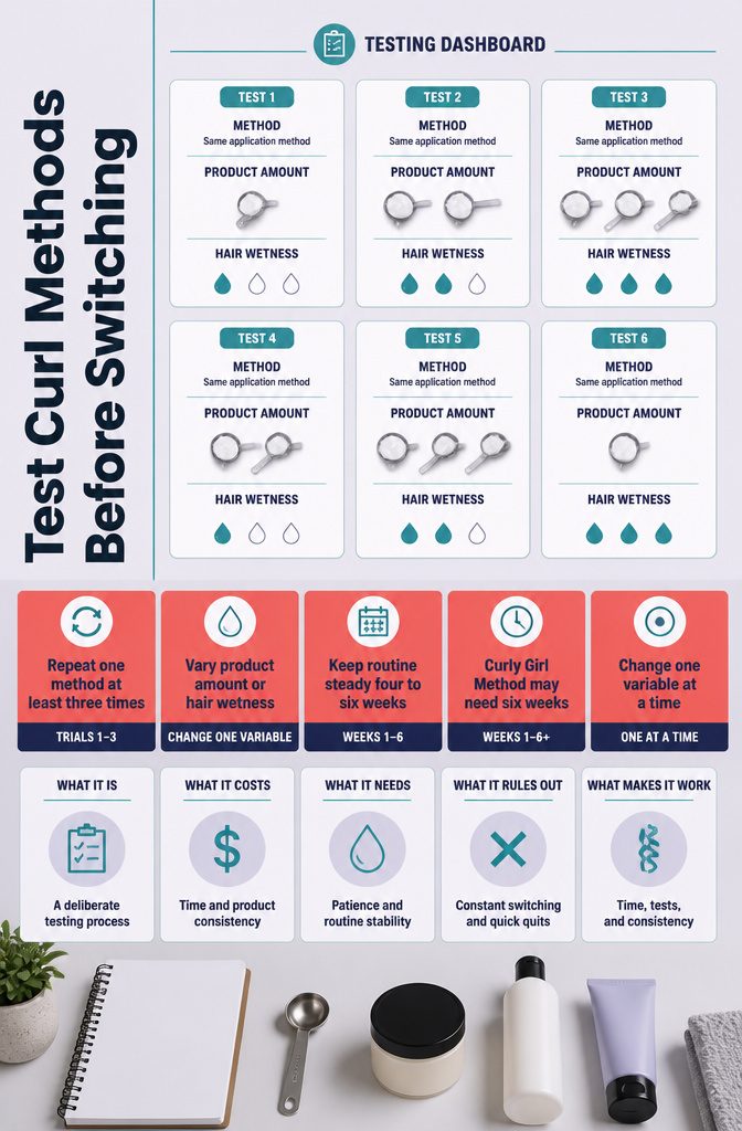 Beauty guide about testing curl methods and styling products