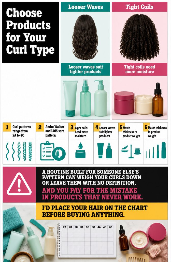 Beauty guide comparing curl patterns and product choices