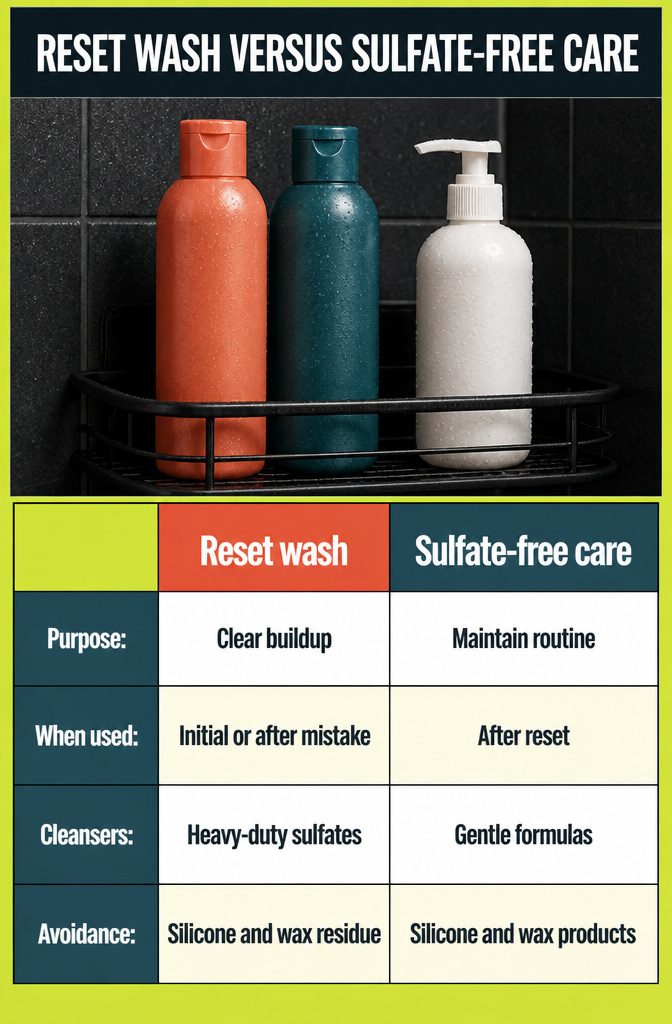 Beauty guide comparing sulfate shampoo with sulfate-free curl products