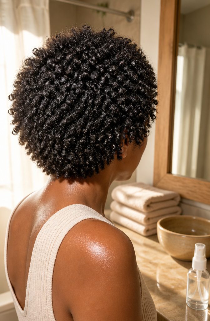 Compact tiny coils forming a rounded fro with a short banged front