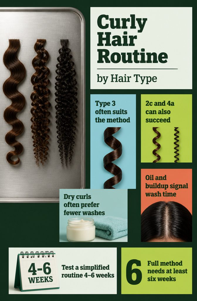 Curly hair types chart with curl pattern examples and routine notes