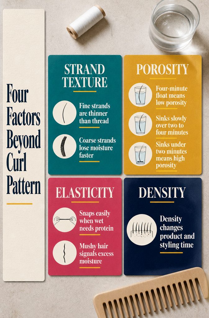 Hair guide showing strand texture, porosity, density, and curl pattern factors