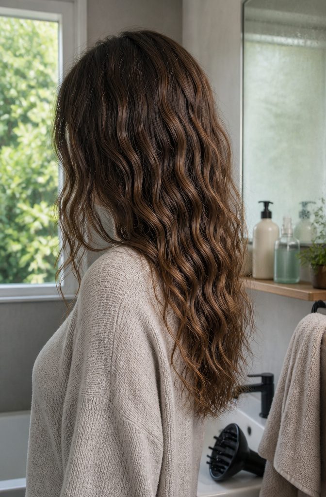 2B hair with S-waves starting below the scalp and adding soft volume