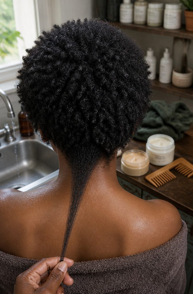 4C hair with tiny Z-shaped coils and tightly shrunken texture