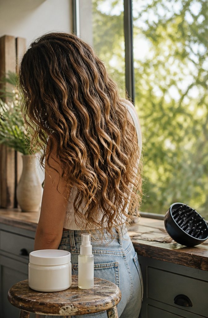 Hair with medium S-shaped waves and visible body