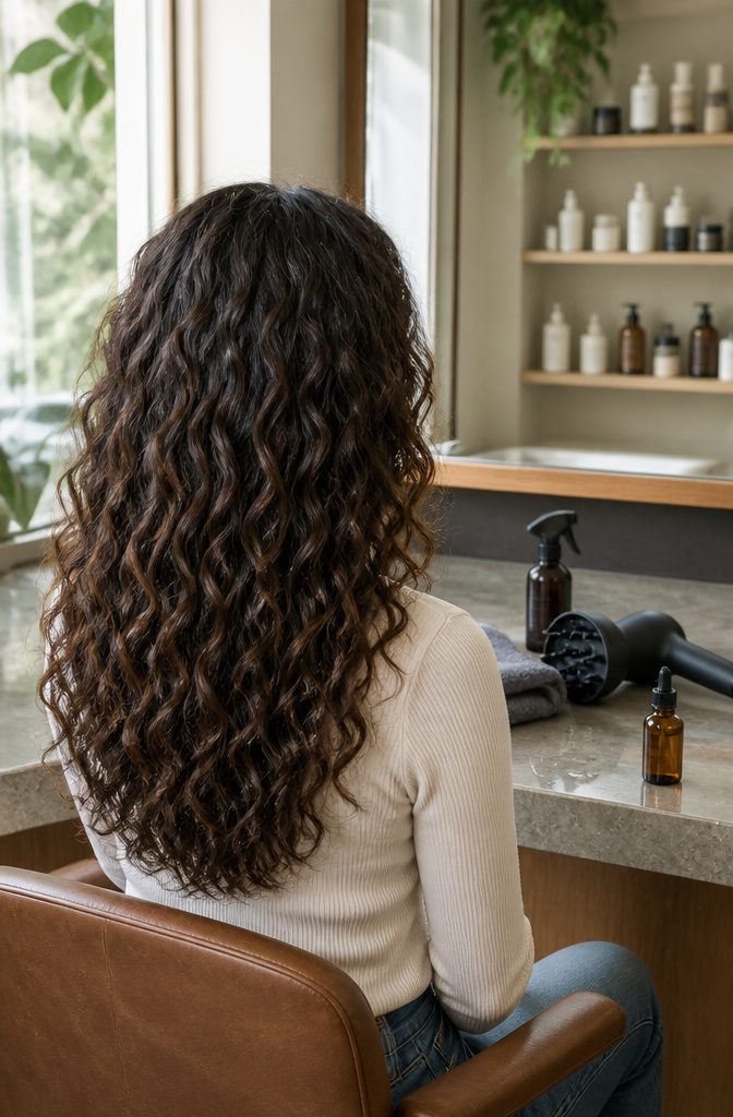 Hair with deep S-shaped waves and no tight spirals