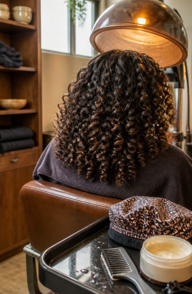 Hair with tight springy ringlets and abundant volume