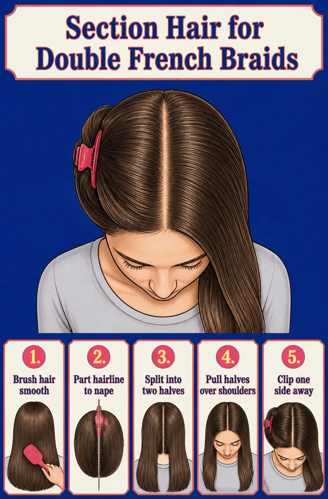 Hair divided from the front hairline to the nape with one side clipped away