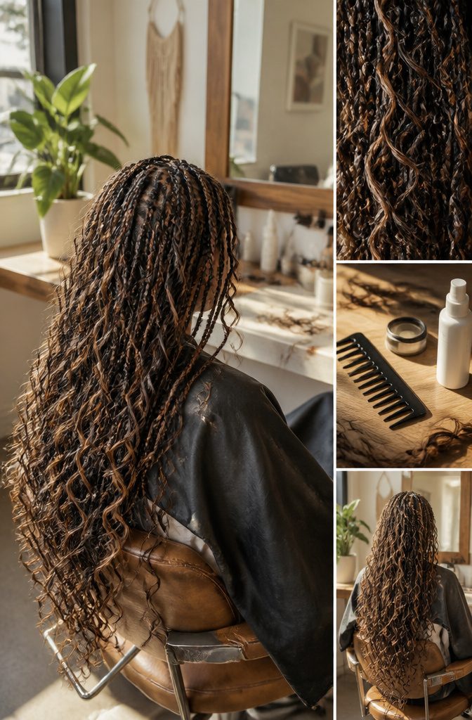Braids with loose curls flowing through the lengths