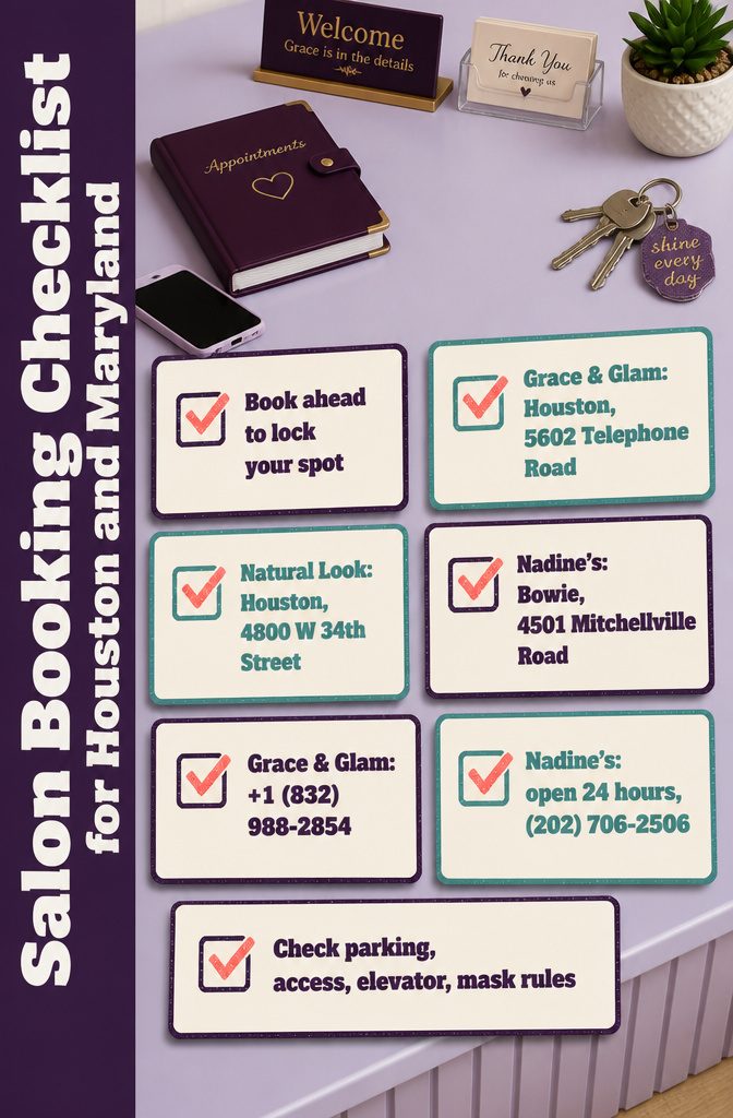 Information graphic showing salon booking details for Houston and Maryland