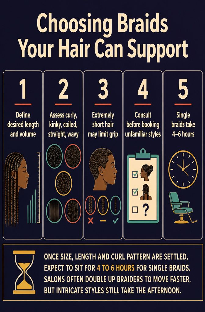Information graphic about braid size length and hair texture