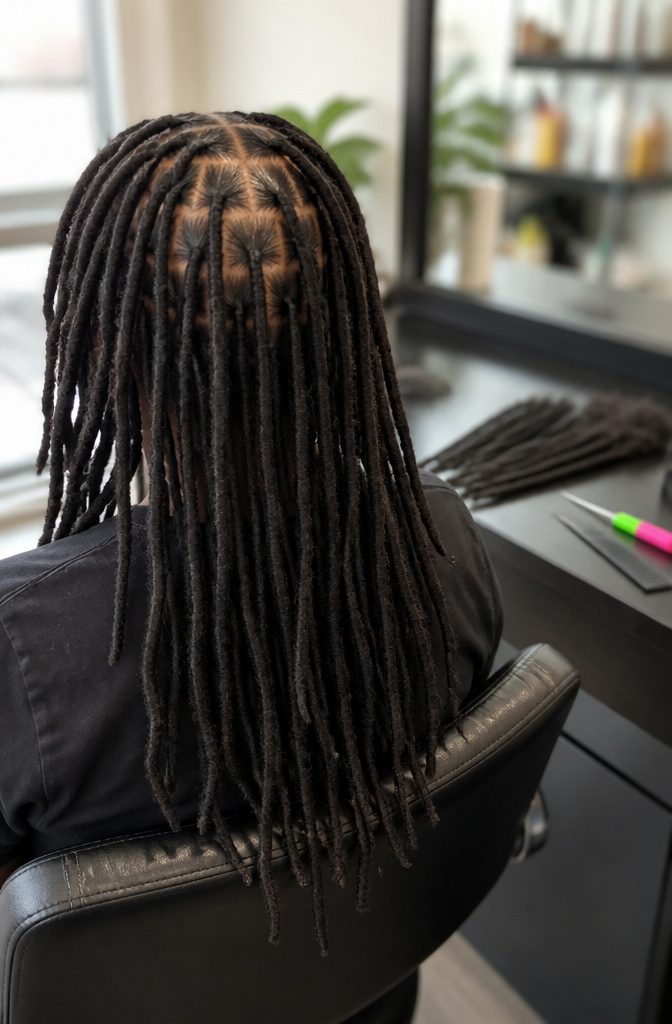 Individual crochet locs attached to separate braided bases