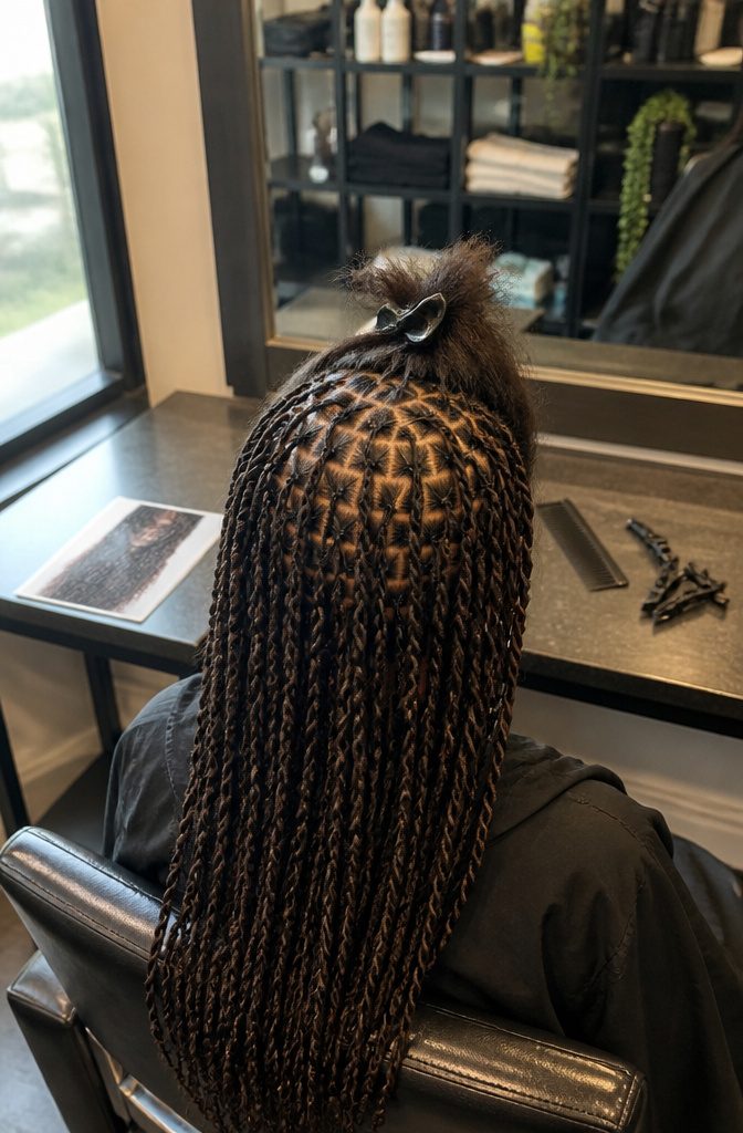 Medium individual knots with hanging lengths viewed from above