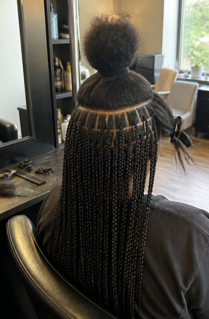 Small natural-hair braids with visible individual parts