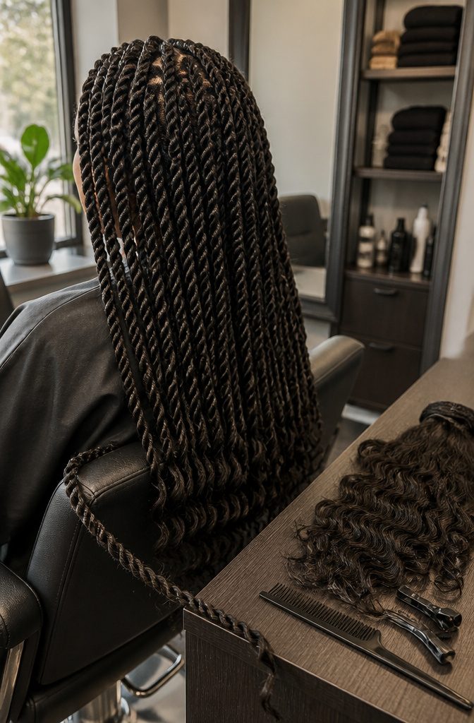 Wavy two-strand twists with textured curled ends