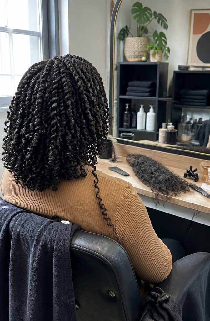 Springy coily twists with rounded ends near shoulders
