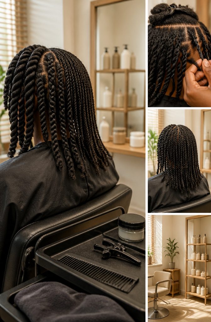 Natural hair shown in medium-sized two-strand twists