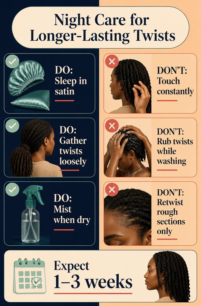Night Care for Longer-Lasting Twists information graphic