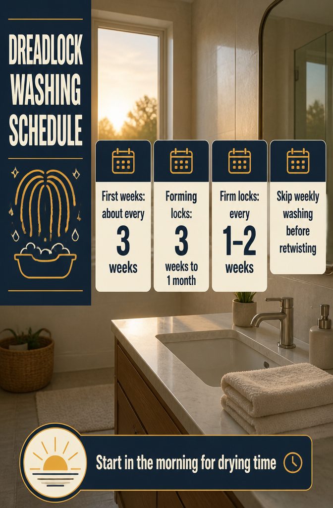 Dreadlock washing schedule chart with wash timing information