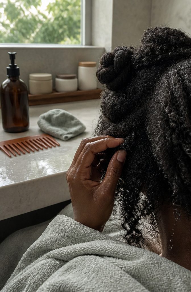 Naturally coiled 4C hair shown in a close view