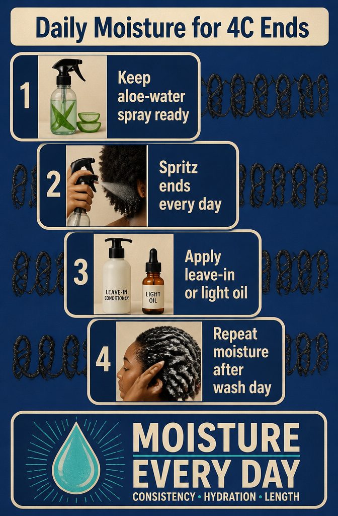 Daily moisture infographic for 4C hair ends