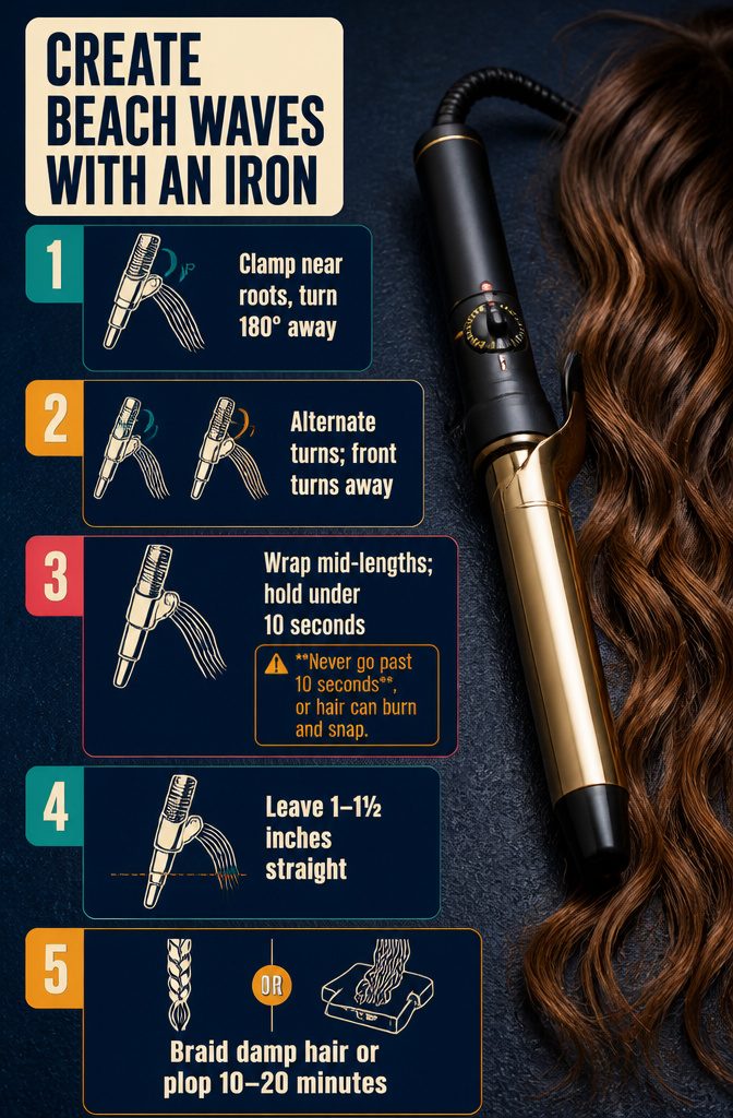 Curling iron turning a small hair section away from the face