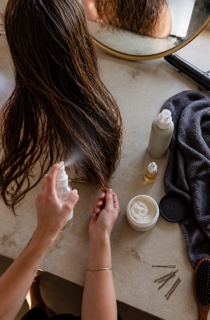 Long hair prepared for beach wave styling