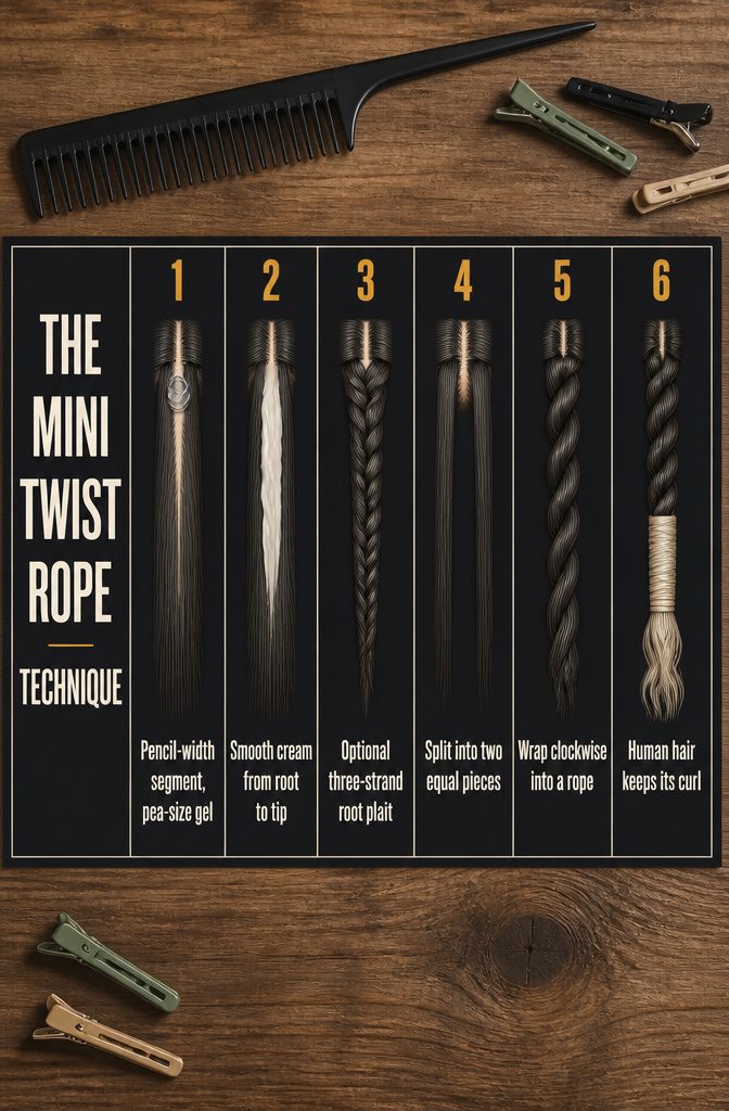 Mini twist rope technique shown on a section of natural hair
