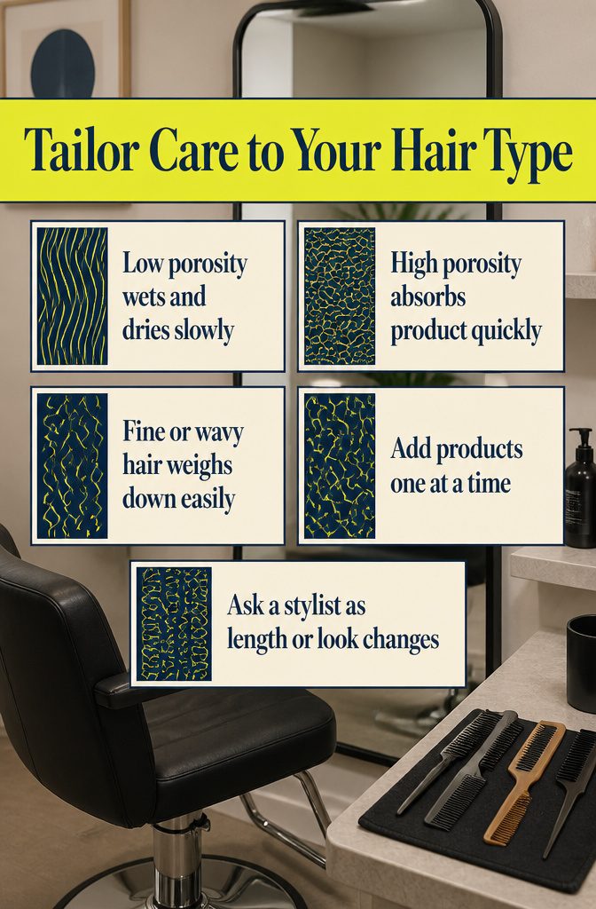 Natural hair products arranged for fine waves and tightly coiled hair