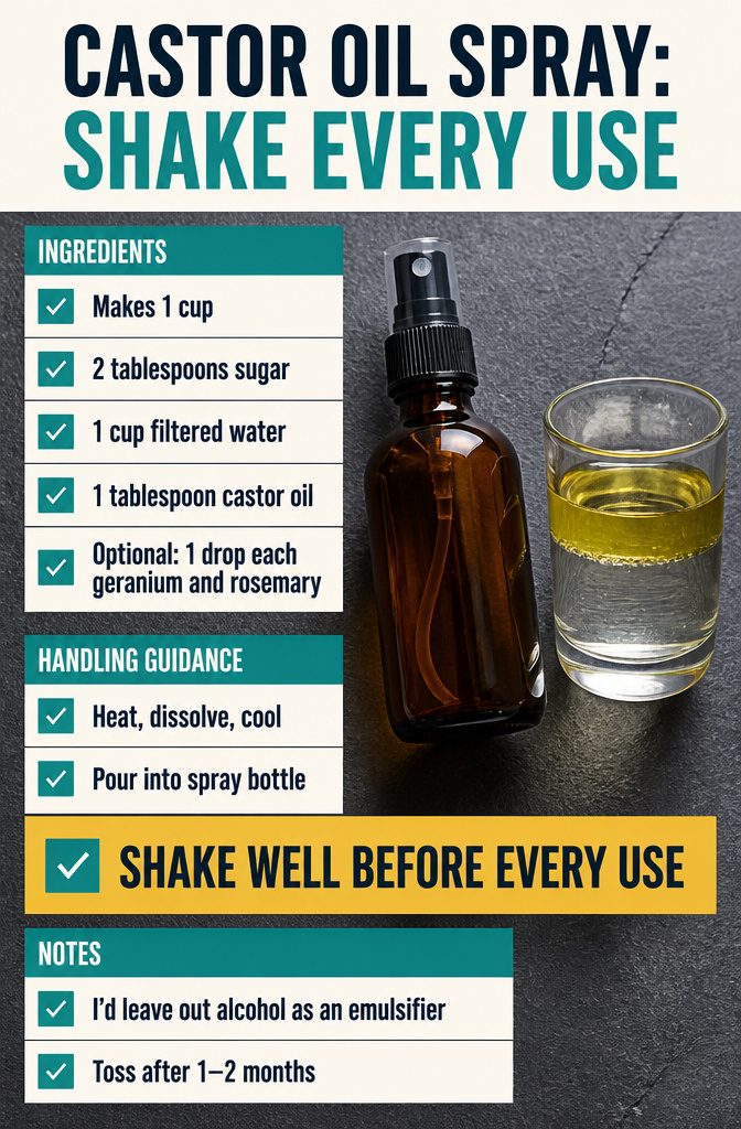Castor Oil Spray Shake Every Use information graphic